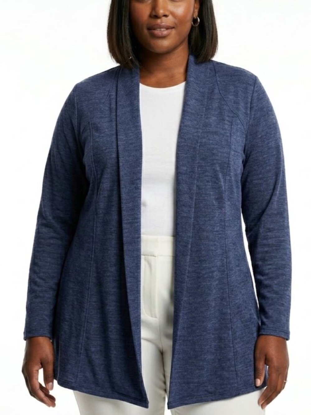 Notations Coastal Blue Space Dye Swing Cardigan Pleat Back Open Front Knit 2X